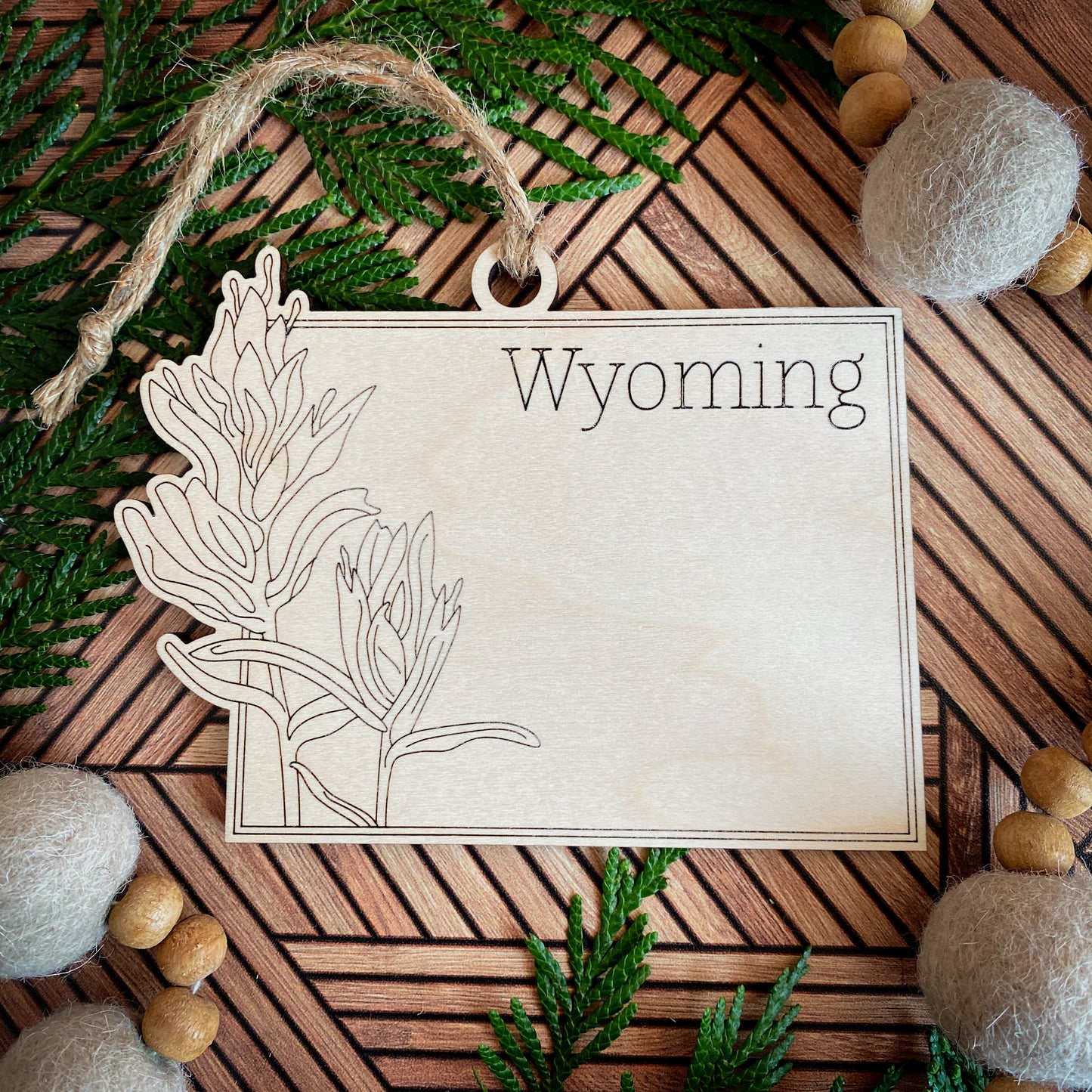 Wooden State Ornaments with State Flowers - Unique Christmas Tree Decor