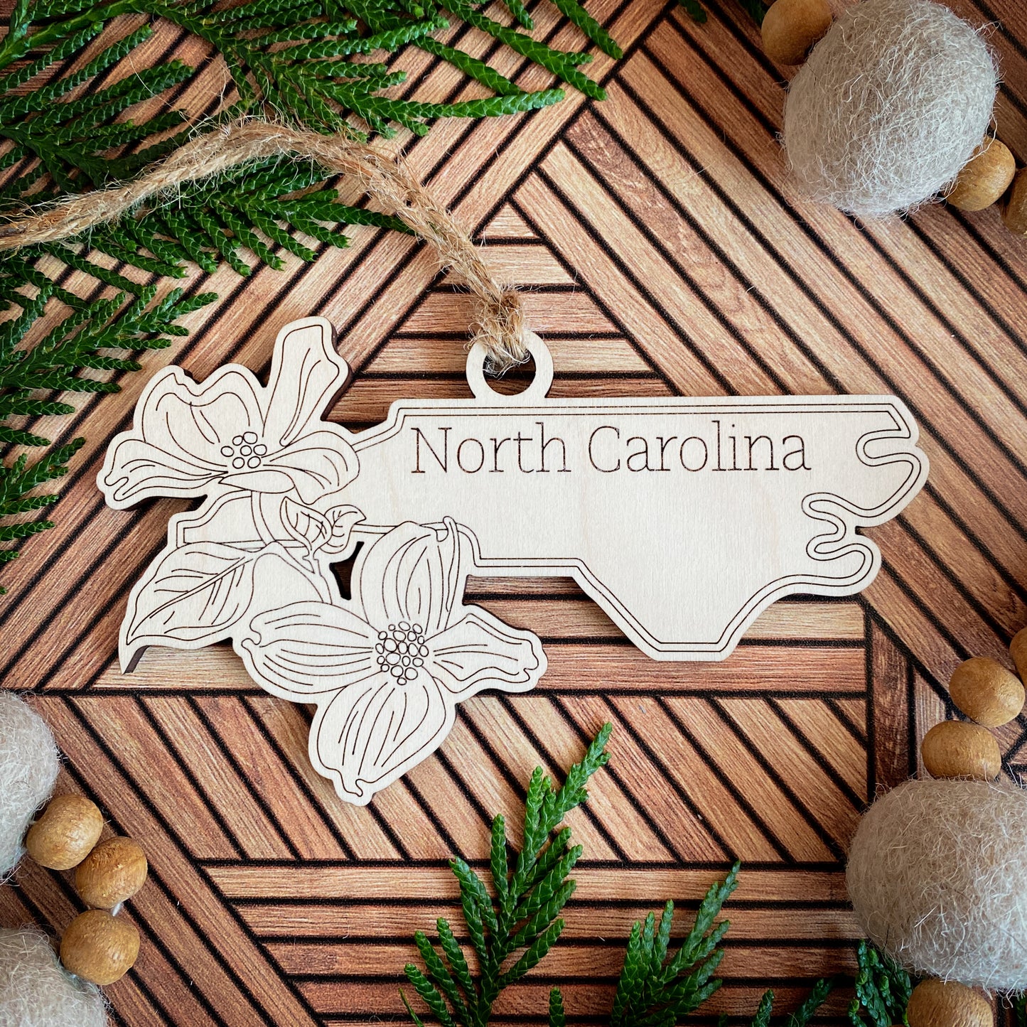 Wooden State Ornaments with State Flowers - Unique Christmas Tree Decor