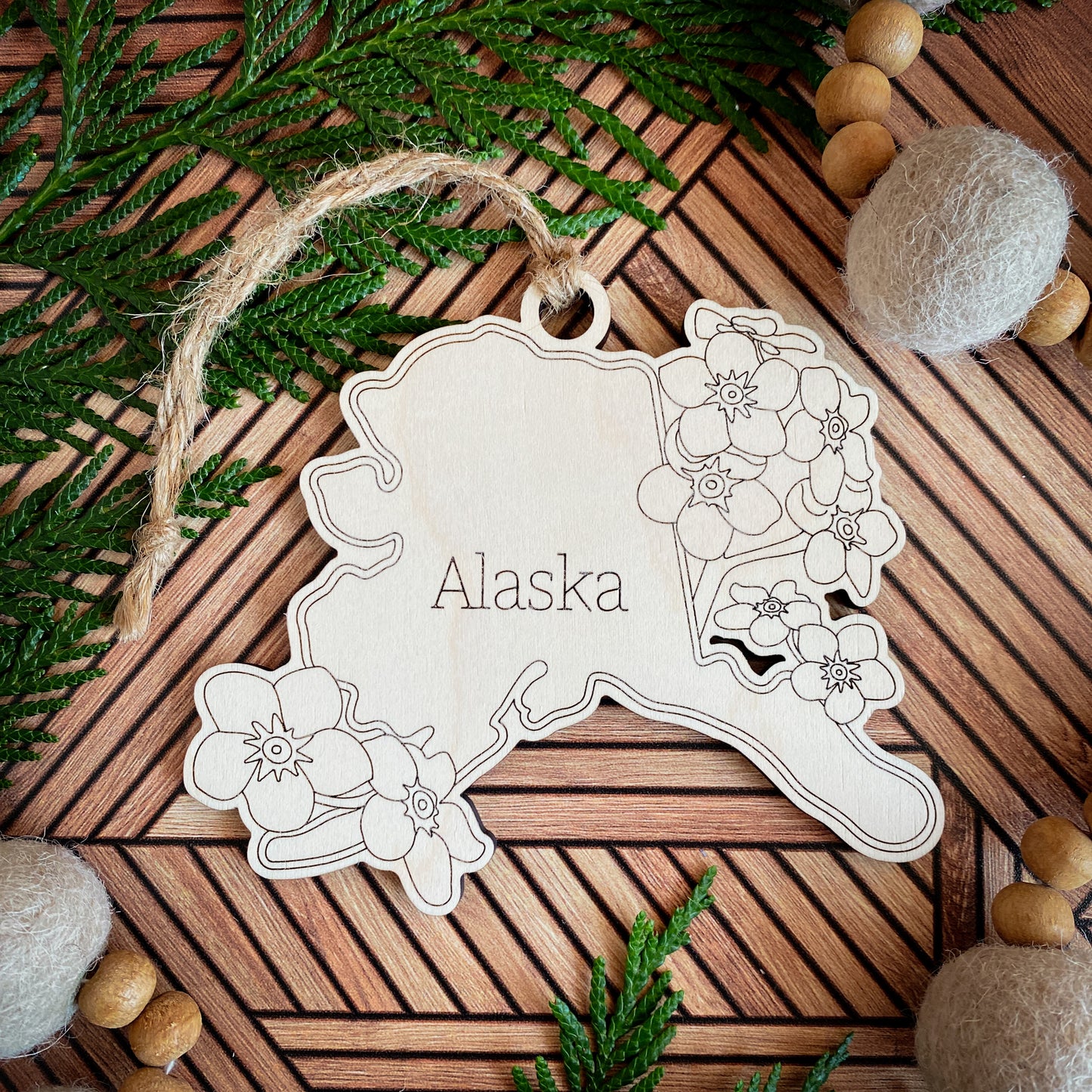 Wooden State Ornaments with State Flowers - Unique Christmas Tree Decor