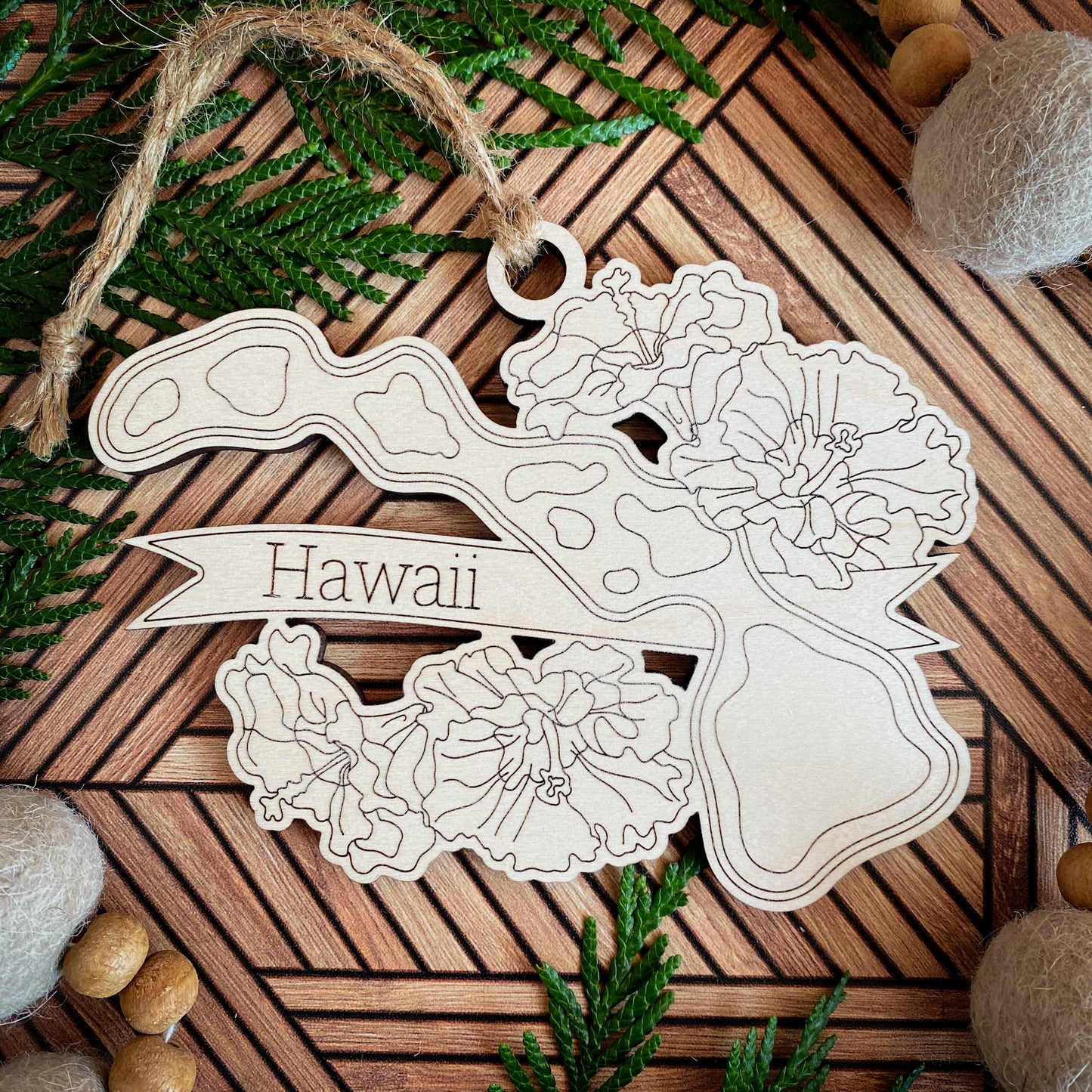 Wooden State Ornaments with State Flowers - Unique Christmas Tree Decor