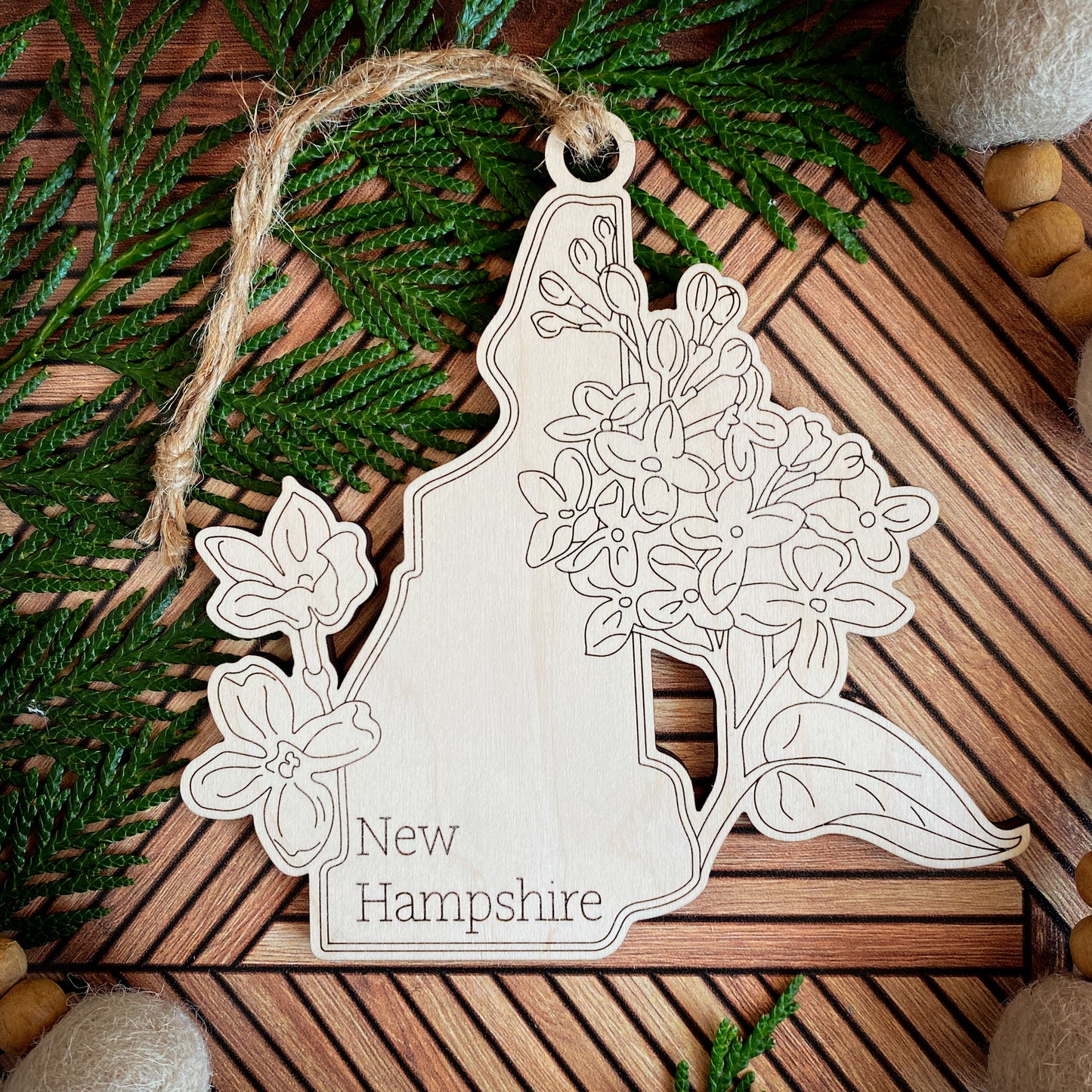 Wooden State Ornaments with State Flowers - Unique Christmas Tree Decor