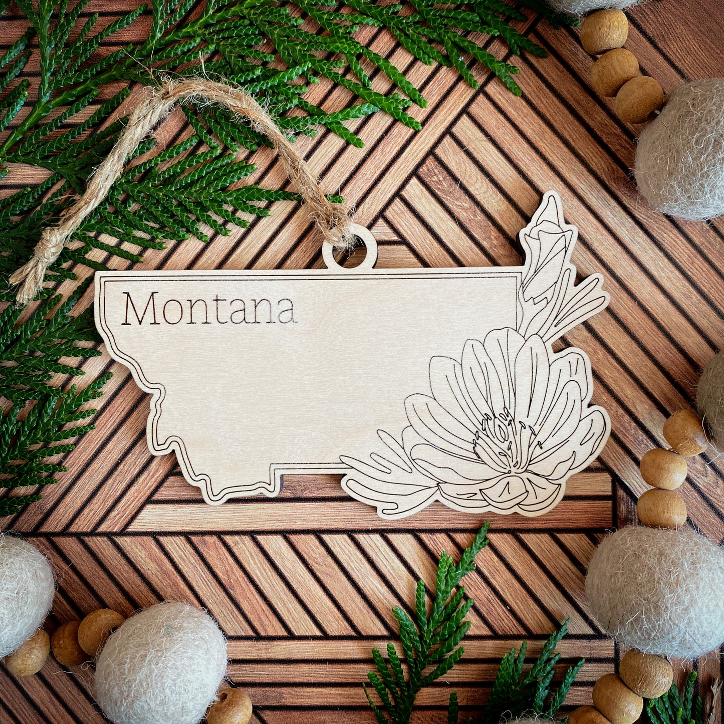 Wooden State Ornaments with State Flowers - Unique Christmas Tree Decor