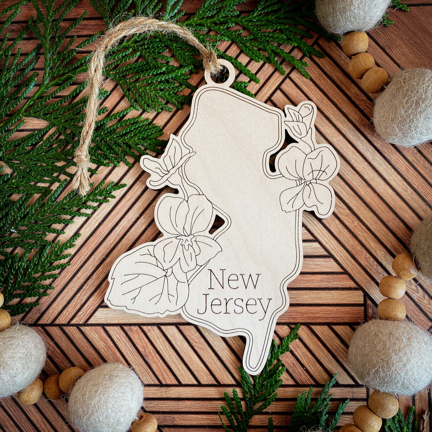 Wooden State Ornaments with State Flowers - Unique Christmas Tree Decor