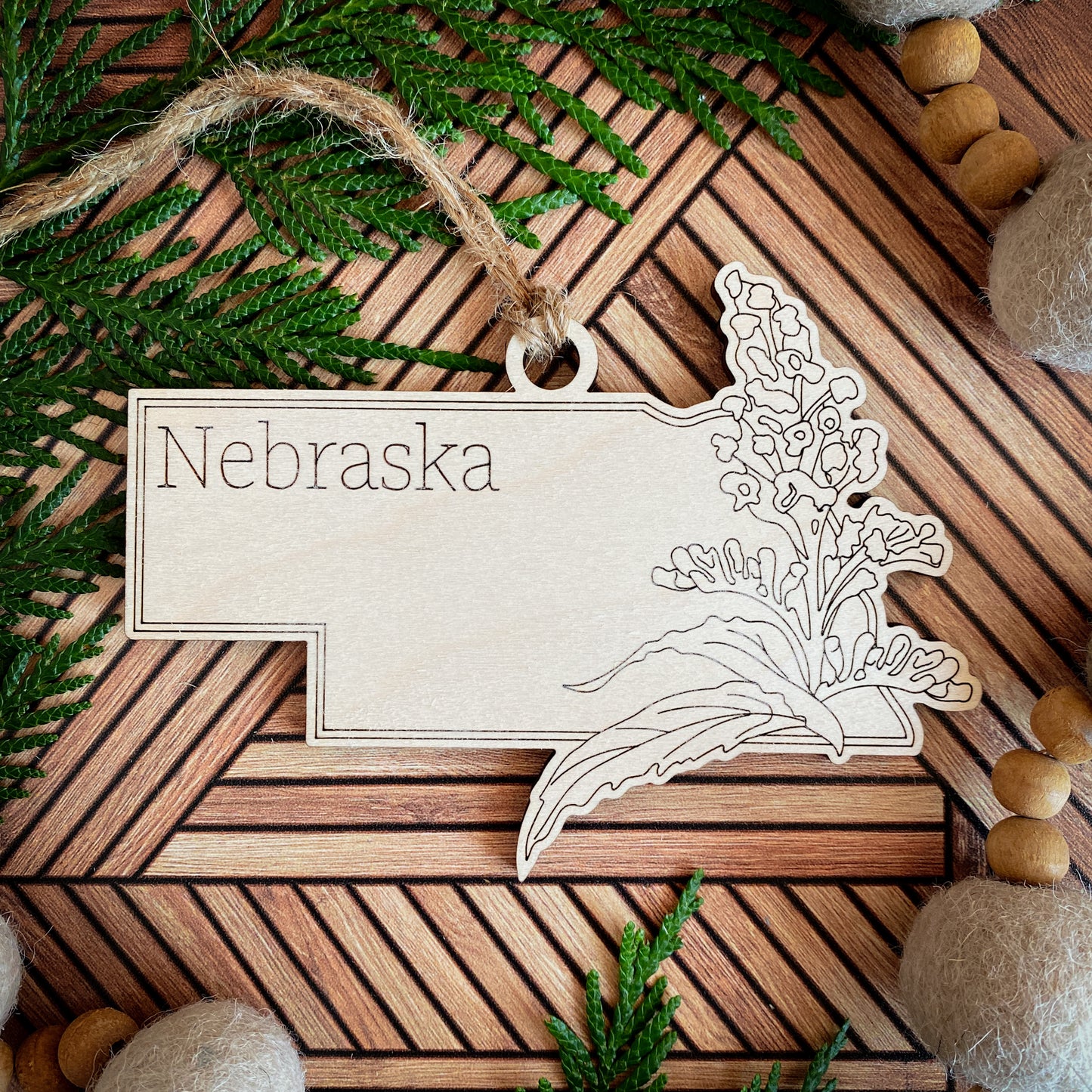 Wooden State Ornaments with State Flowers - Unique Christmas Tree Decor