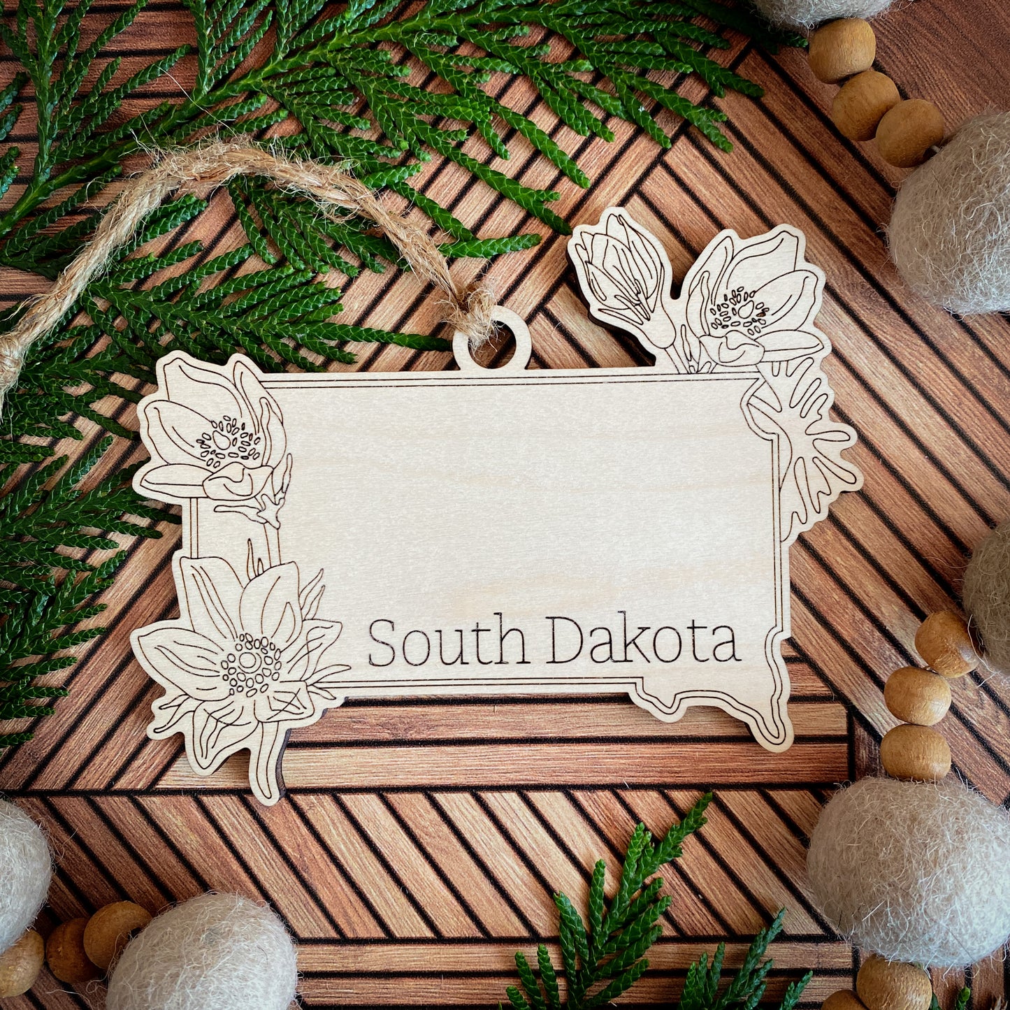 Wooden State Ornaments with State Flowers - Unique Christmas Tree Decor