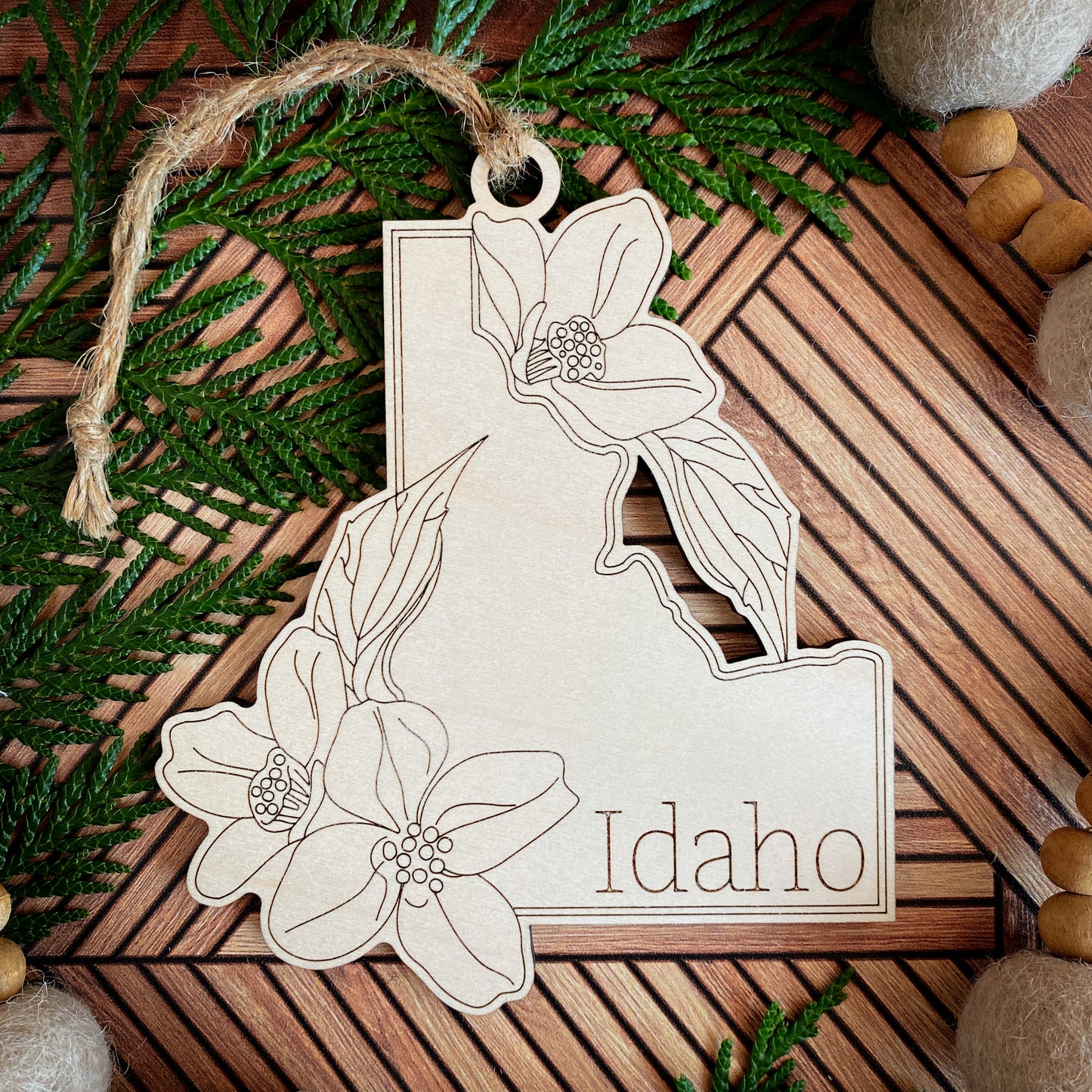 Wooden State Ornaments with State Flowers - Unique Christmas Tree Decor