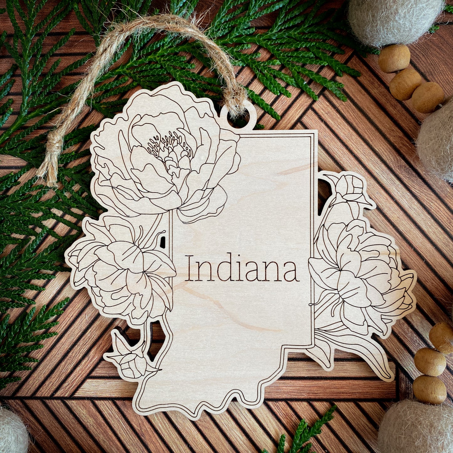 Wooden State Ornaments with State Flowers - Unique Christmas Tree Decor