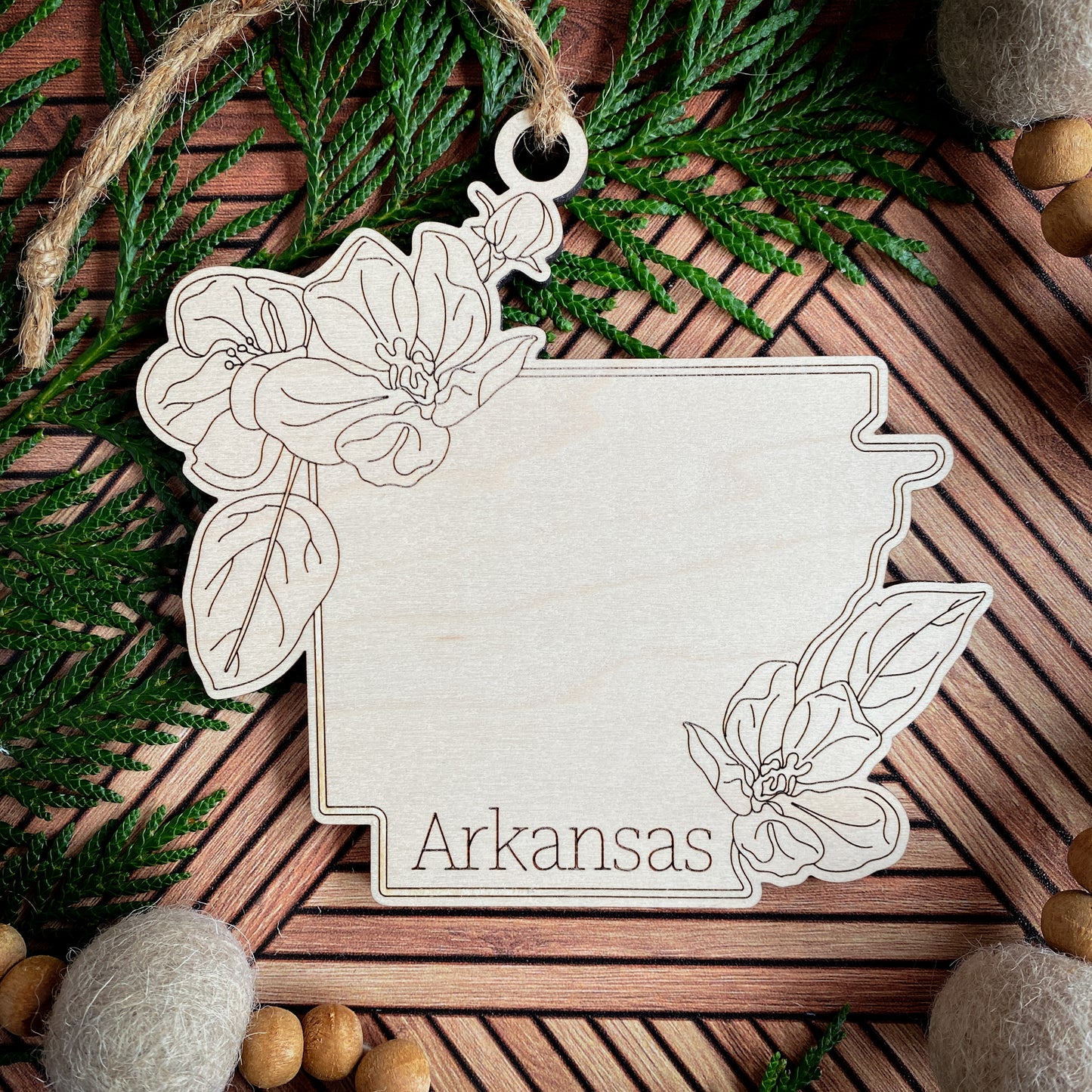 Wooden State Ornaments with State Flowers - Unique Christmas Tree Decor