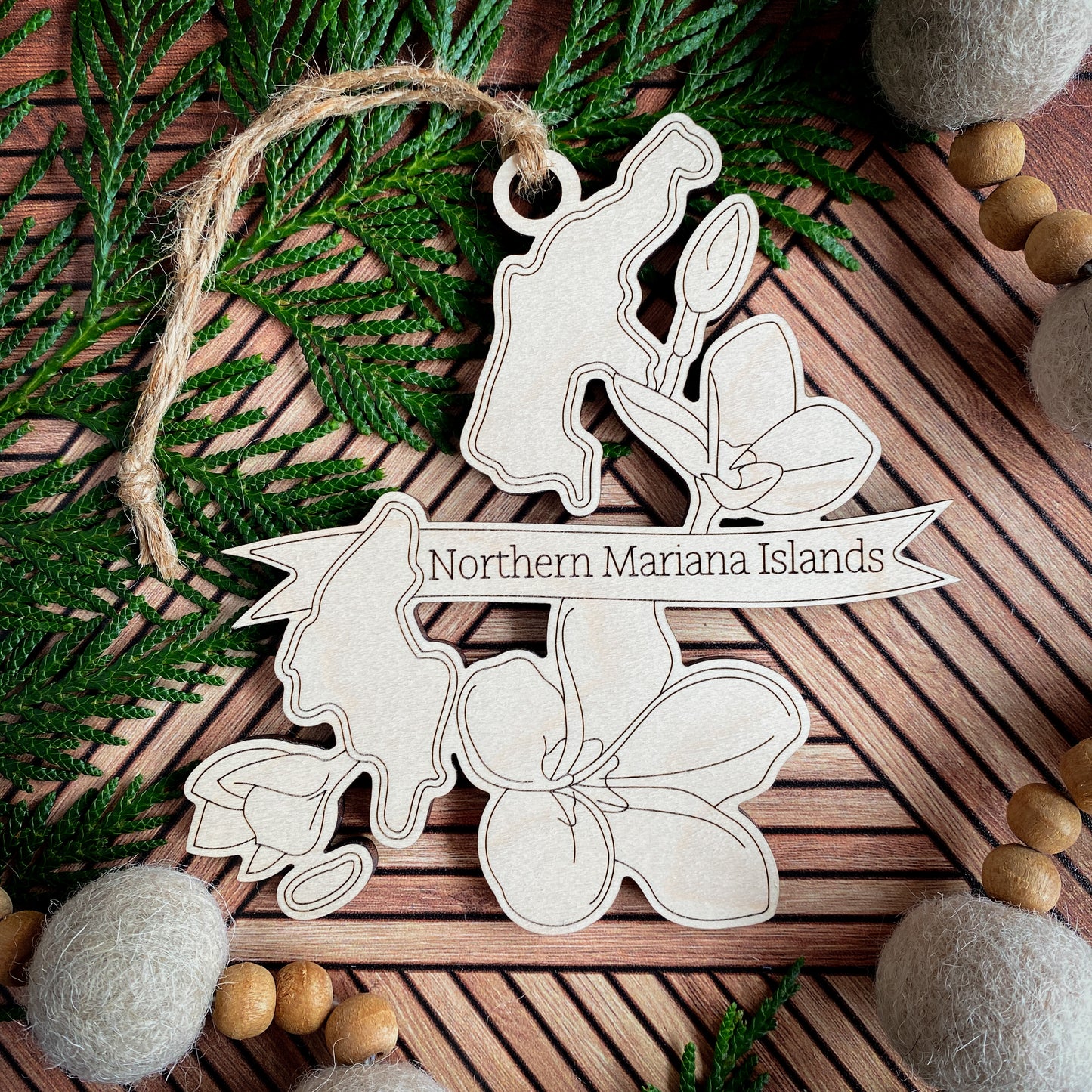 Wooden State Ornaments with State Flowers - Unique Christmas Tree Decor