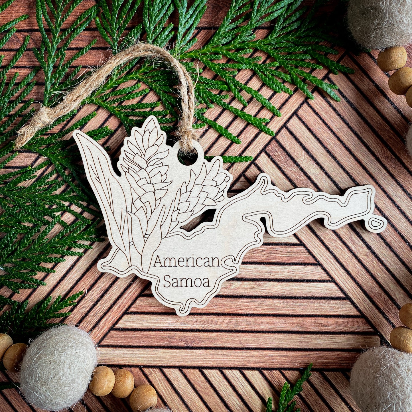 Wooden State Ornaments with State Flowers - Unique Christmas Tree Decor