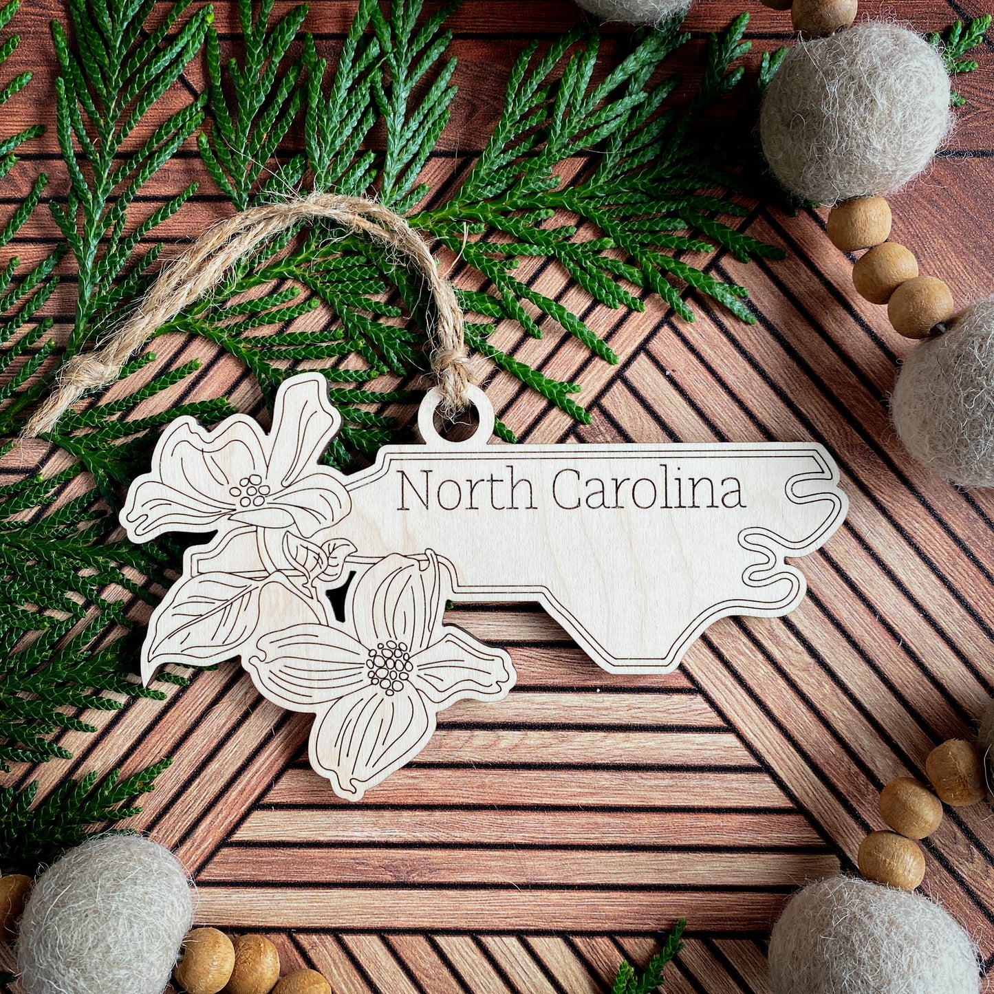 Wooden State Ornaments with State Flowers - Unique Christmas Tree Decor