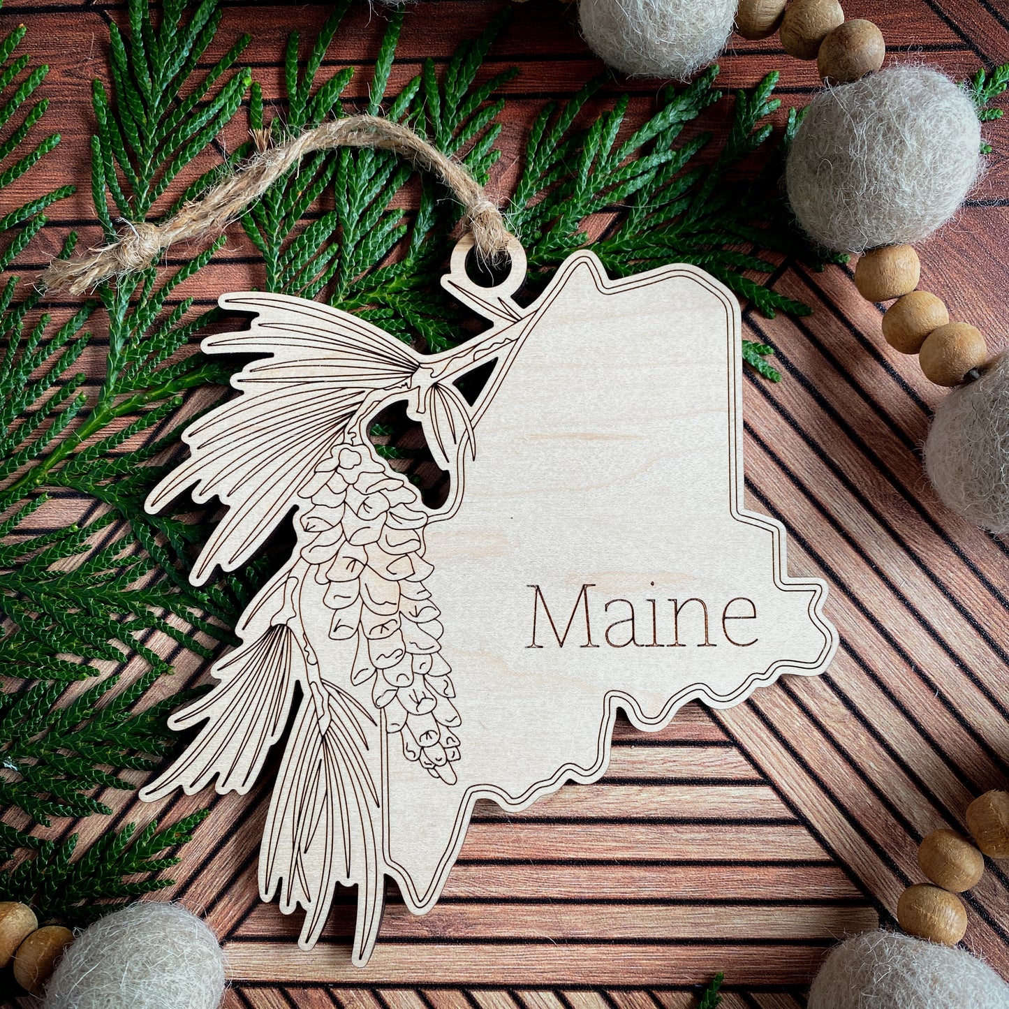 Wooden State Ornaments with State Flowers - Unique Christmas Tree Decor