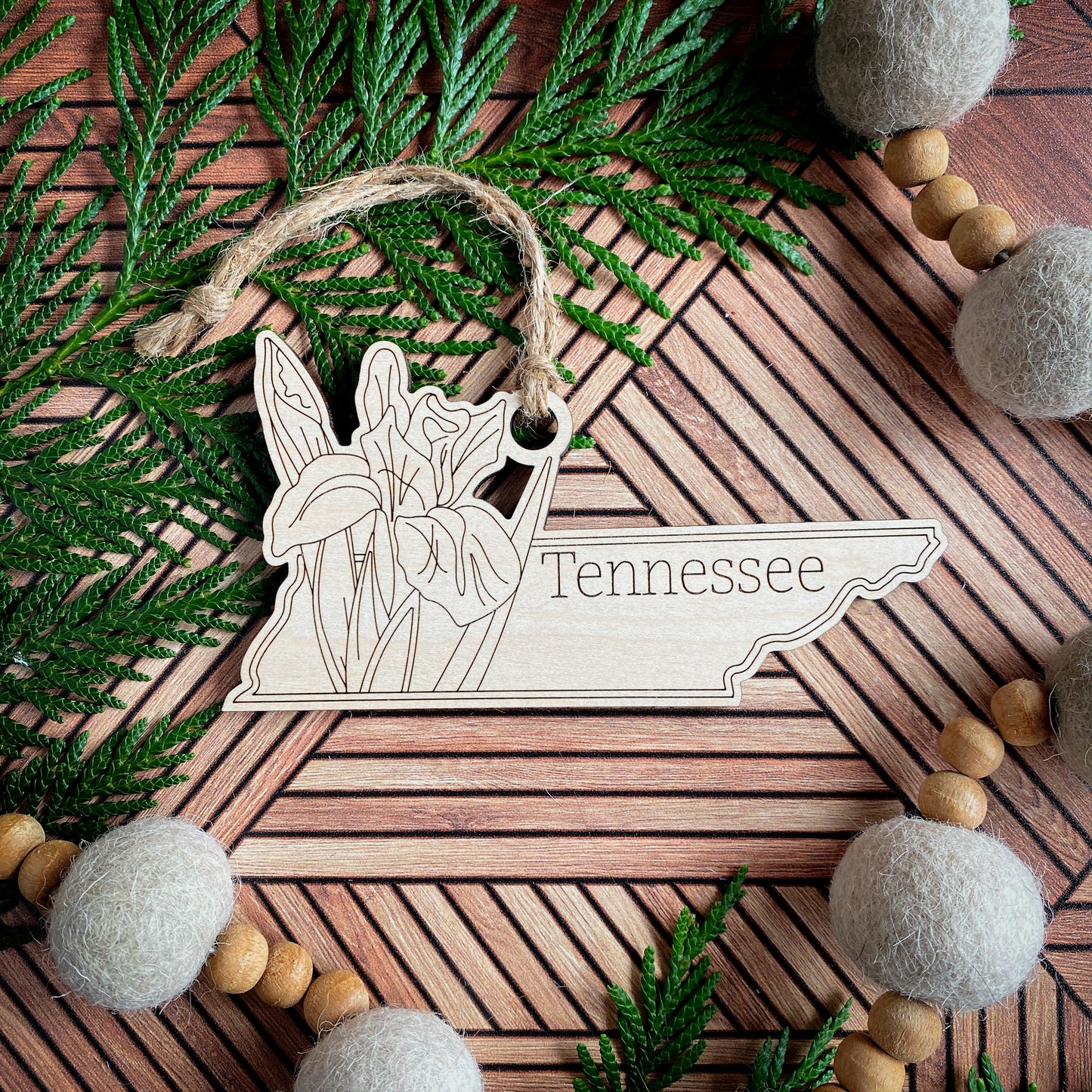 Wooden State Ornaments with State Flowers - Unique Christmas Tree Decor