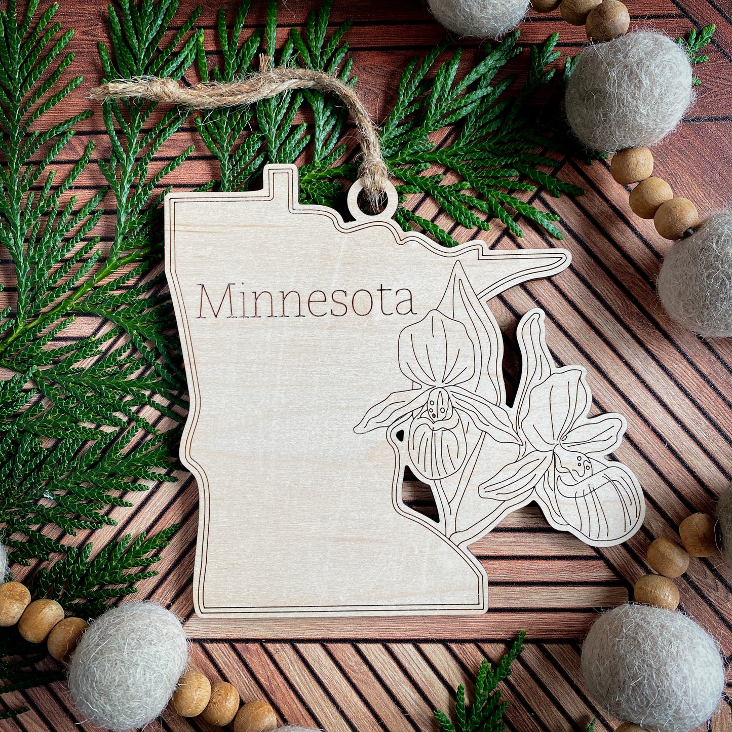 Wooden State Ornaments with State Flowers - Unique Christmas Tree Decor