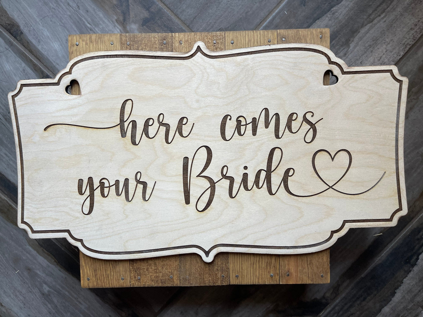 Engraved Wooden Ring Bearer Sign – Here Comes Your Bride