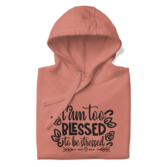 I Am Too Blessed To Be Stressed Unisex Hoodie Sweatshirt Fall Winter Clothing Apparel Embroidered