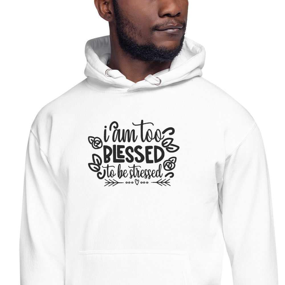 I Am Too Blessed To Be Stressed Unisex Hoodie Sweatshirt Fall Winter Clothing Apparel Embroidered